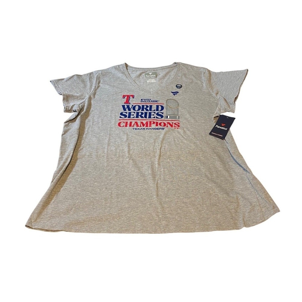 Texas Rangers 2023 World Series Champions V-Neck‎ Gray Shirt 3XL Womens Fanatics